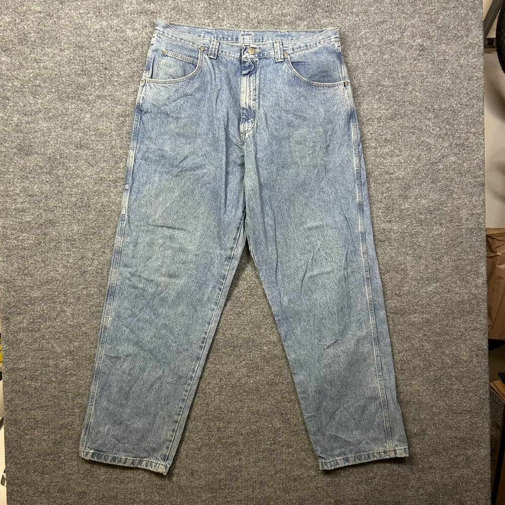 Vintage Wrangler Carpenter Jeans Mens Light Wash Denim USA Made Workwear - 36X32